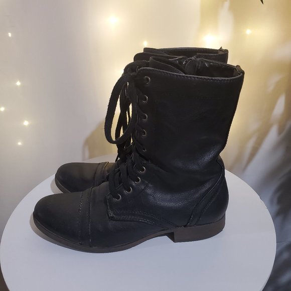 Candie's Shoes - Candies Women's Size 8 Medium Black Vegan Leather Combat Boots